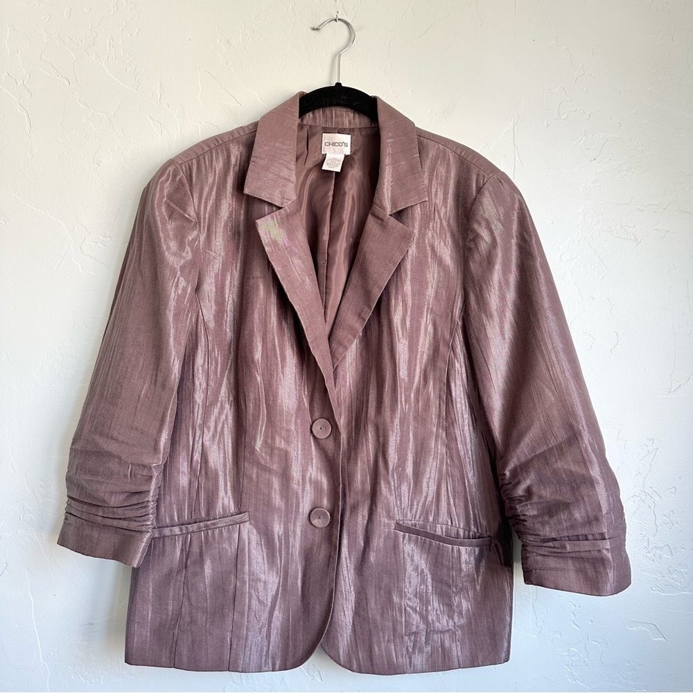 Chico's Women Truly Texture Liza Blazer Going Out Jacket‎ Cocoa Shimmer Large 12